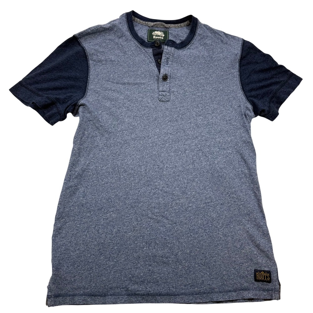 Roots Mens Blue‎ Heathered Colorblock Cotton Short Sleeve T-Shirt Size Medium